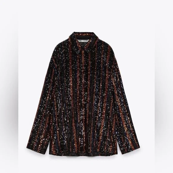 NWT Zara Luxury Party Blogger’s and Celebrity Favorite Sequin Shirt/Top